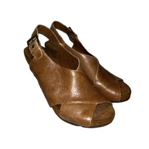 AEROSOLES Brown Wedge Slingback Sandals